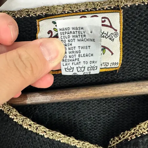 Heirloom Collectibles Floral Embroidered Cardigan Sweater Small Black Whimsical