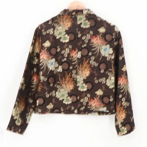 Vtg Connie Roberson Brocade Floral Blazer Jacket Womens Silk Blend Button Size S Black