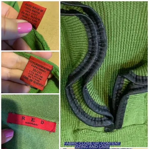 RED WOMAN GREEN SLEEVELESS SWEATER KNIT TUNIC W/FAUX LEATHER TRIM (18/20)