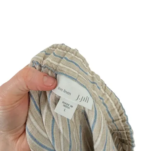 J Jill Love Linen Beige Striped Pull On Pants 100% Linen Coastal Womens Large