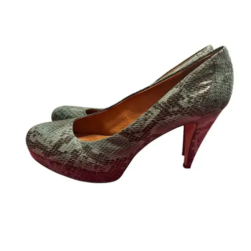 Buffalo London Teal Black Embossed Snakeskin Platform Heels Pumps Size 10 Green