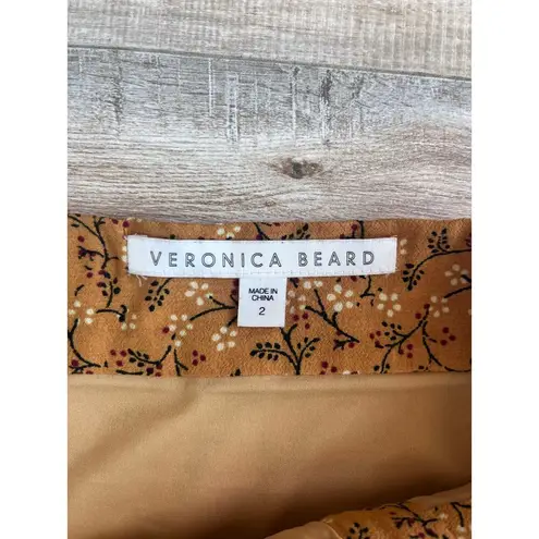 Veronica Beard Spencer Floral Print Ruffle Zip Font Skirt Size 2 Saffron