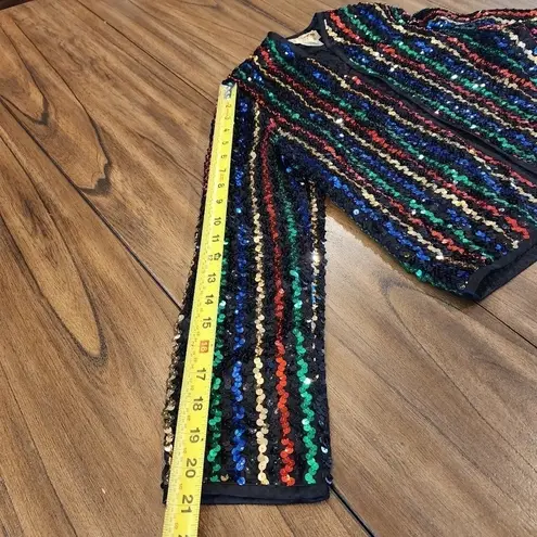 Ann green artsy black colorful sequin vintage open Cardigan Sweater Red