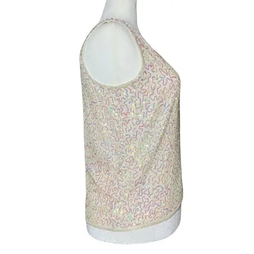 Vintage 90s Y2K 100% Silk White Going Out Top Sequins. Large. Bachelorette Fairy