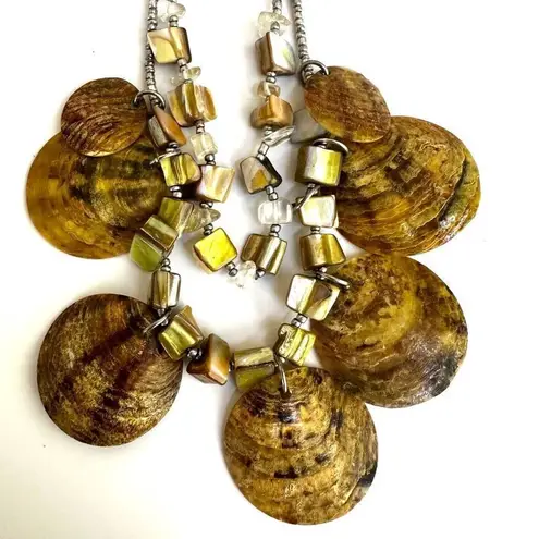 Leather Strand Green Shell Disc Double Strand Beaded Abalone Necklace