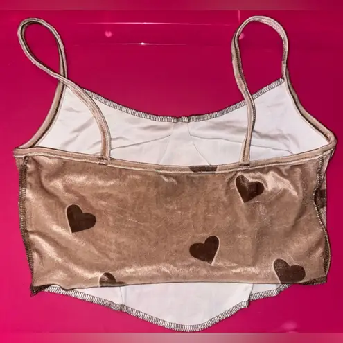 Brown Heart Patterned Velvety Crop Top Size M - Image 2