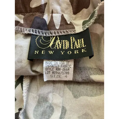 David Paul New York Capri Womens 4 Floral Camo Print Cotton Stretch USA Made Brown