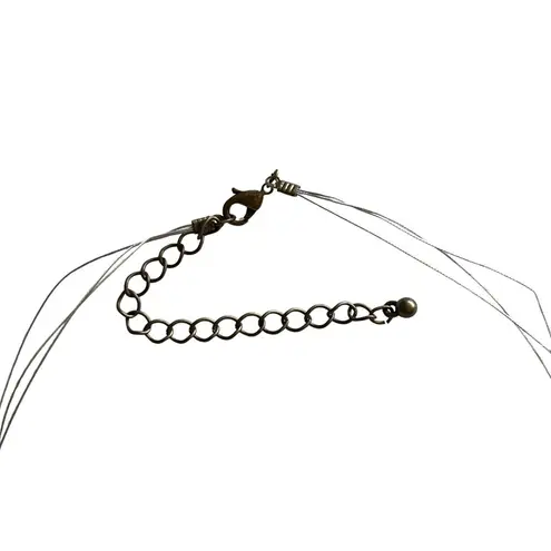 Handmade Beaded Layered Illusion Wire Necklace Orange Green Fall Tiered Boho 15-18.5” Adj