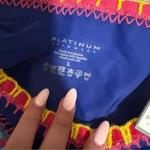 PilyQ NWT Platinum Crochet Rainbow Side Tie Bikini Bottoms Blue- Size Large