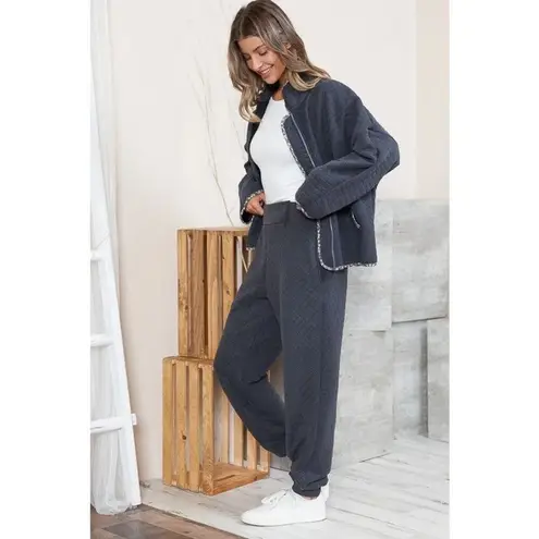 ✨Orange Farm Charcoal Blue Quilt Sz Medium Jacket With Pockets✨ Gray