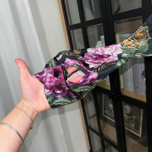 Anthropologie The Lulo Project Silk Button down shirt garden tiger lounge pajamas top