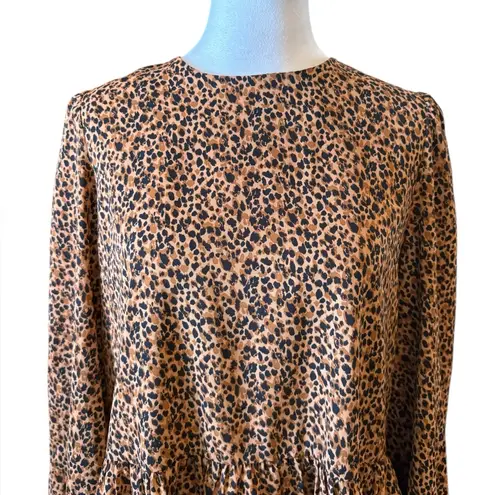 POMANDER PLACE Tuckernuck Leopard Carlota Peplum Blouse Womens Size XS Brown