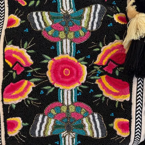 America & Beyond Midnight Butterflies Beaded Tote bag. Black