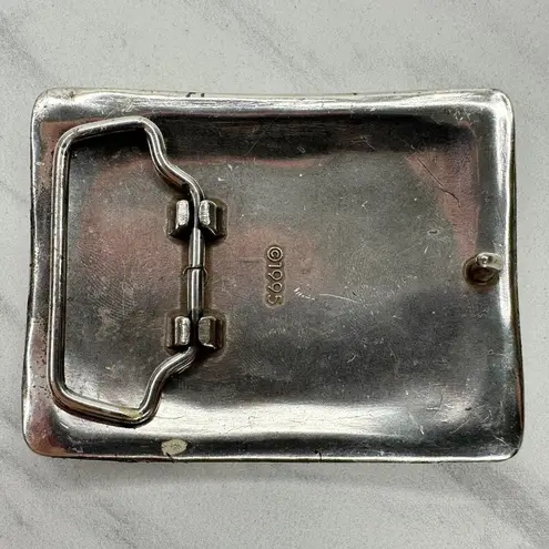 Vintage 1995 Western Rhinestone Belt Buckle Flower Scroll Silver ✨