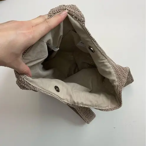 Kathy Ireland Vintage Purse Crocheted Sack Bag Tote Boho Neutral Taupe Y2K