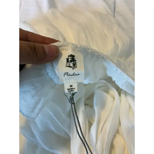 Flawless White Maxi Dress Ruffle Open Back Halter Summer Beach Casual Size M