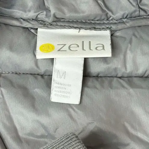 Zella  Womens Quilted Jacket Gray Waist Length Full Zip Pockets Hoodie M