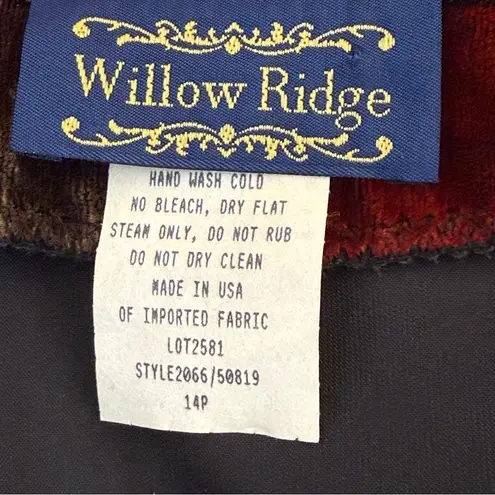 VTG Willow Ridge Velvet Color Block Open Blazer Jacket Womens 14P Made in USA