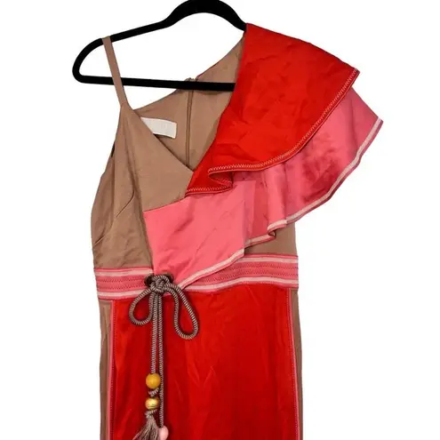 PETER PILOTTO asymmetrical cut orange/coral jumpsuit with side detailing Size 6 Red