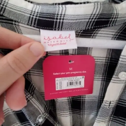 Isabel Maternity Women’s Button Down Plaid Shift Shirt Dress Size Medium Tie NWT