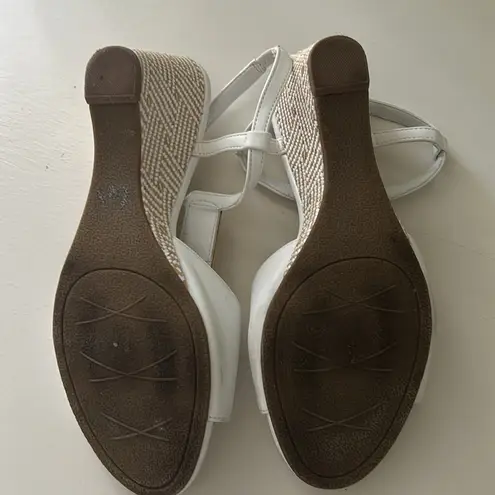 Impo White & gold embellished braided wedge strappy heels