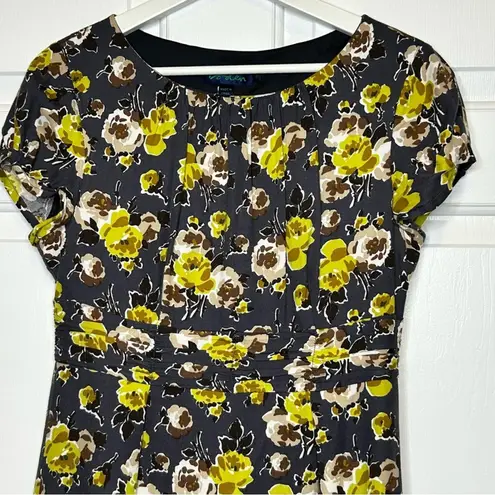 Boden Floral Print Dress Career Work Party Guest Cocktail Midi 8 L Yellow