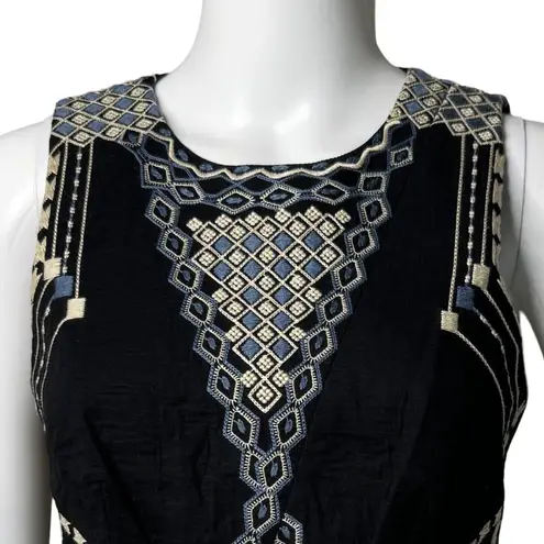 BCBGMAXAZRIA  Shirt Womens XS Black Blue Elley Crossover Cutout Embroidered Party