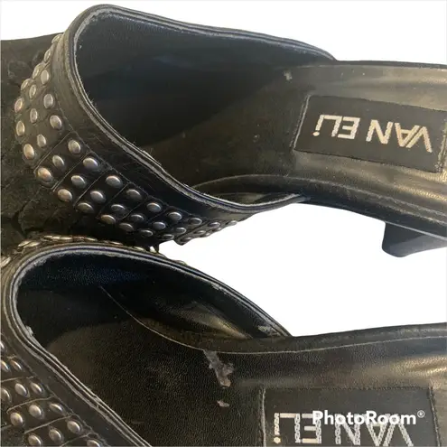 Vaneli Black Suede Studded Closed Toed Heeled Mules Size 8