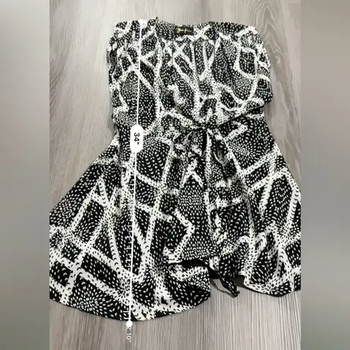 Yumi Kim 9-5 100% Silk Black & White Dimond Geometric Wrap Mini Dress Size S