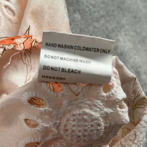 Solitaire Blouse XL Peach Eyelet Floral Ruffle Sleeve Cottagecore Boho Peasant