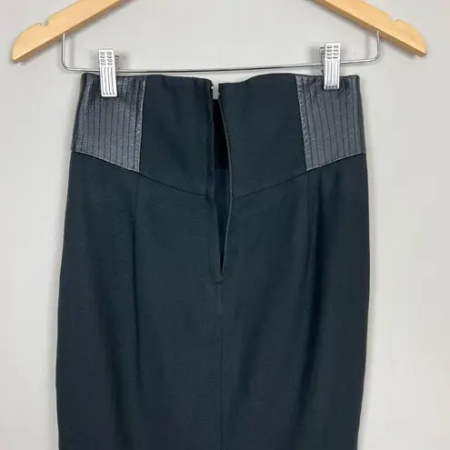 Shiatzy Chen Pencil Skirt S Italian 40 Black Wool Blend Faux Leather Designer