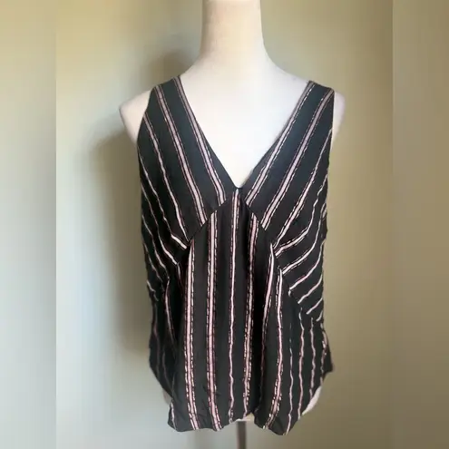 Rachel Roy Black gold Striped Tank Top boho western cottage core large