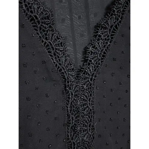 Black V Neck Blouse Top XL Whimsigoth Witchy Crochet Swiss Dot Y2K Fairy Grunge