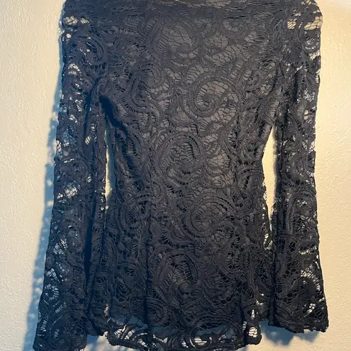 Scobe Black Asymmetrical Embellished 3/4 Sleeve Lace Blouse SZ S Petite Lingerie Y2K