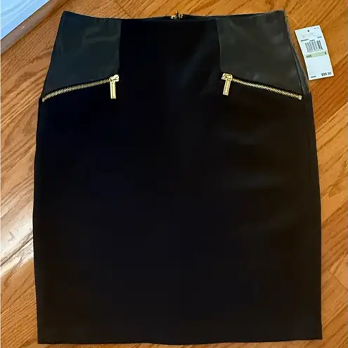 MICHAEL Michael Kors Black Skirt with Faux Black Leather and Gold Zipper Accents Size 4