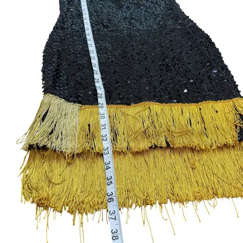 As You Wish Black Sequins Fringe Lined Flapper Large Size 12