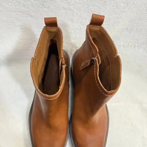 Zodiac 10M Julia Brown Leather Wedge Lug Ankle Platform Boot Zip Comfort Suede Size 10