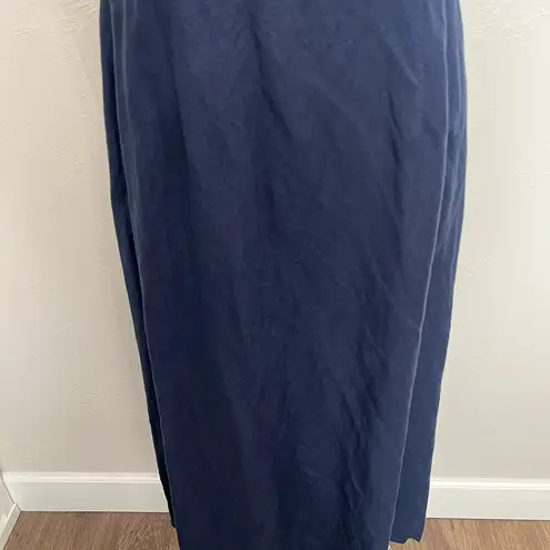 Laura Ashley Vtg Sz 12 Dress Linen Blend Midi Lagenlook Sleeveless Classic Navy