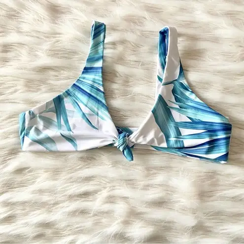 Vaya Island White Green Blue Palm Leaf Tank Style Front Tie Bikini Top Sz M