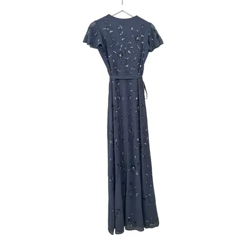 Anthropologie BHLDN  Plymouth Sequin Beaded Wrap Dress in Hydrangea Size 4