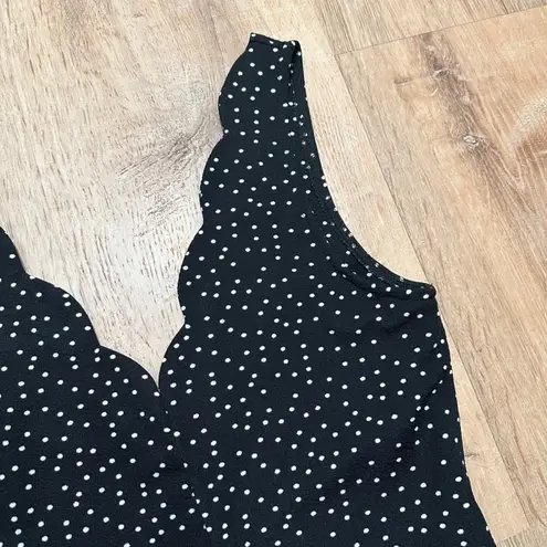 MIRROU | Black White Polka Dot Scalloped Neck Fit Flare Romper, SZ 8 NZ, US 4/S