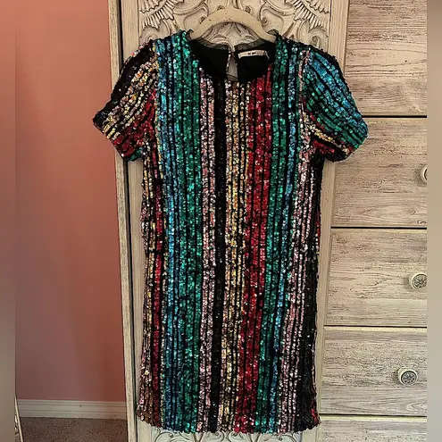 Francesca's rainbow bling Sequin Christmas new years short party Dress, NWT SM