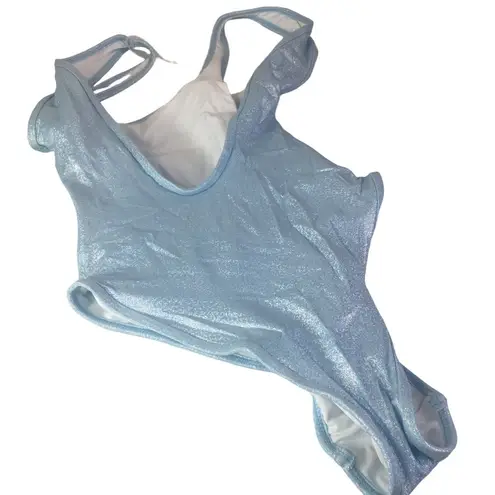 frankie's bikinis NWT FRANKIE'S BIKINI Kyle Blue Iridescent Plunge One Piece Swimsuit Size Small