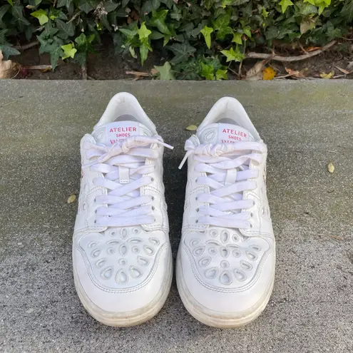 Valentino Garavani Valentino Atelier San Gallo printed broderie anglaise leather sneakers IT 38.5