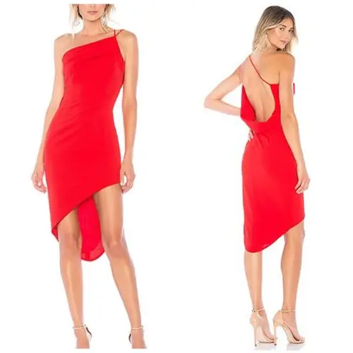 Katie May Bananas Midi Dress Size Small Cherry Red Asymmetric One Shoulder