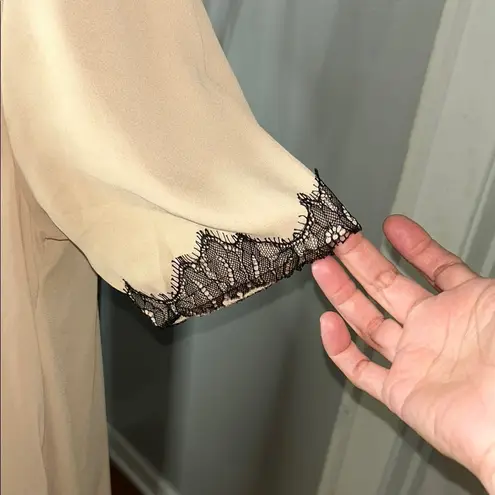 Elan  Cream Midi Dress with Black Lace Trim