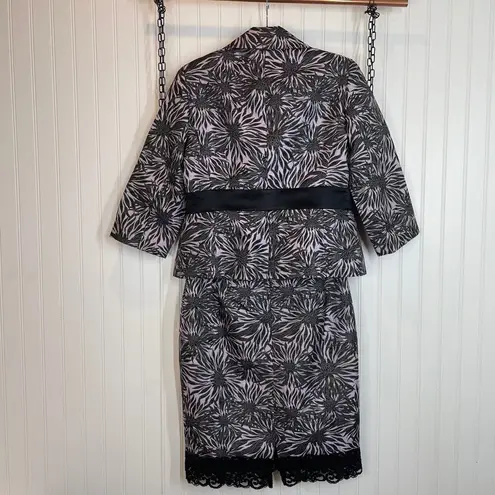 Don Caster Black & White Floral Silk Office Set Blazer & Skirt SET Size 6