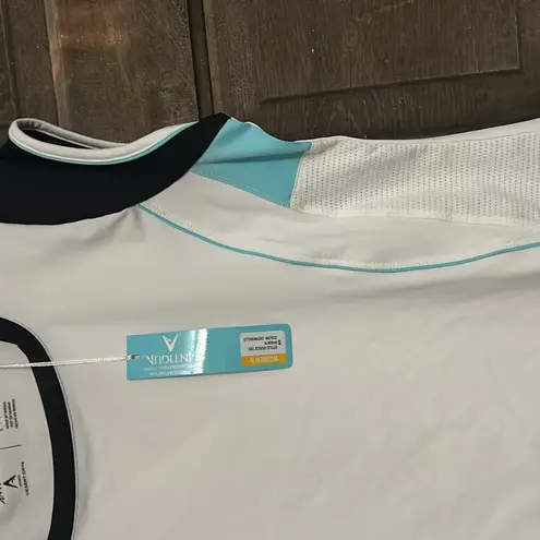 Antigua DESERT DRY Womens Size Small White Blue Top Cap Sleeve Tennis Stretch
