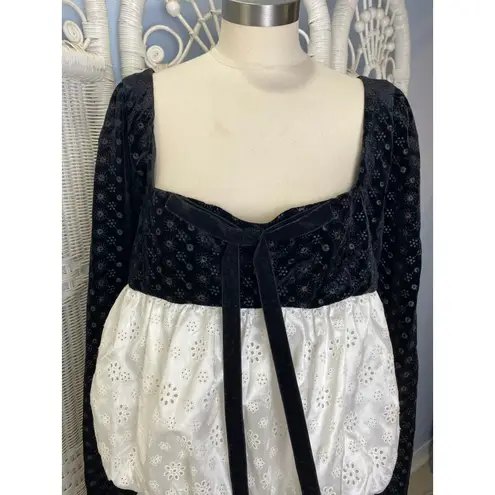 For Love & Lemons NWT XL Black Velvet White Eyelet Peplum Top Romantic Coquette