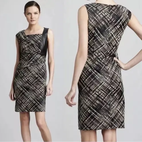 Lafayette 148 • Vania Sheath Dress color block black leather brown draped fitted